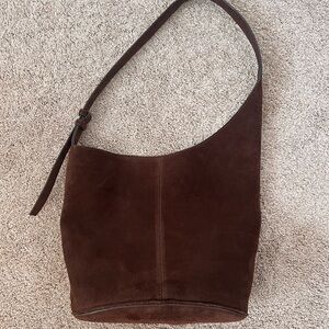 Zara Asymmetric Chocolate Suede Shoulder Hobo Bag in Dark Brown